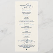 Elegante Klasse Bruiloftceremonie in Navyblauw Programmakaart (Achterkant)