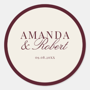 Elegante Klasse Burgundy Bruiloft Ronde Sticker