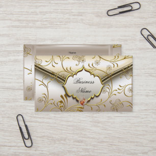 Elegante Klasse Damast Karamel Crème Beige Goud Visitekaartje