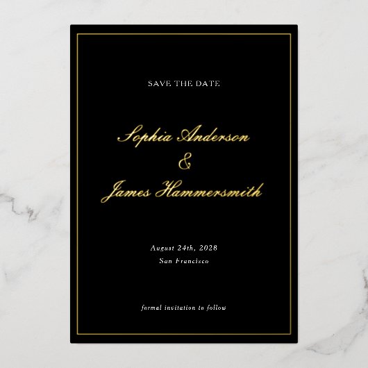 Elegante Klasse Formeel Zwarte Lijst Script Bruilo Folie Uitnodiging (Voorkant)