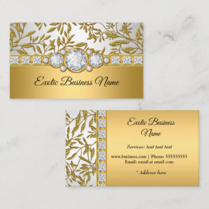 Elegante Klasse Goud Damast Bloem Wit Visitekaartje