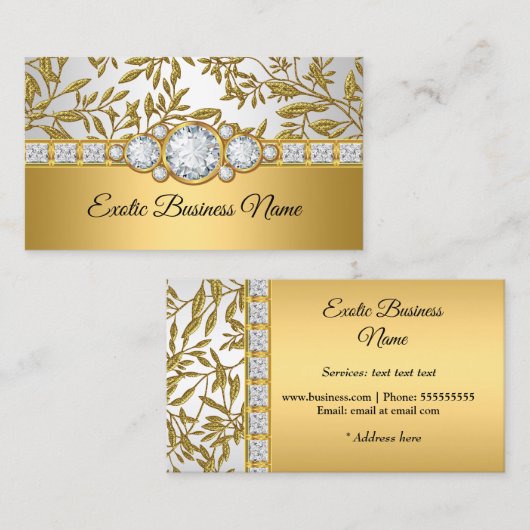 Elegante Klasse Goud Damast Bloem Wit Visitekaartje (Voorkant / Achterkant)