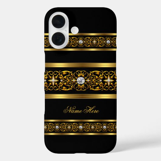Elegante Klasse Goud Zwarte Diamant Case-Mate iPhone Case (Achterkant)