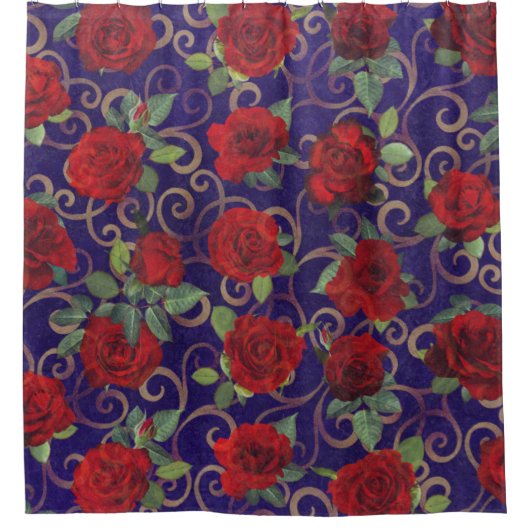 Elegante Klasse Gouden Damast Antieke Rode Roos Pa Douchegordijn (Voorkant)