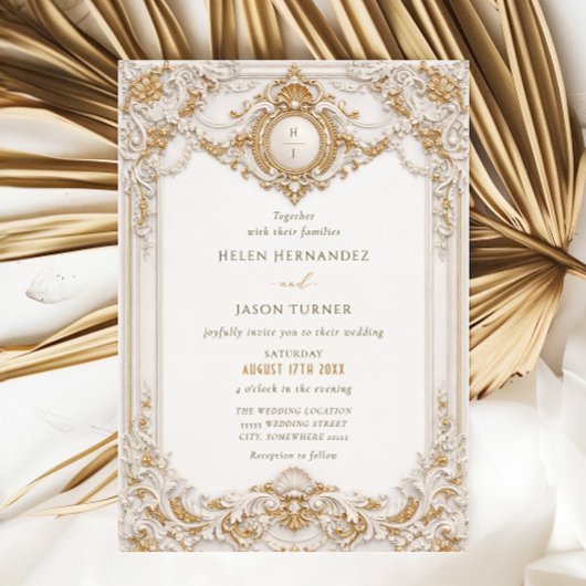 Elegante Klasse Gouden en Witte Barokke Frame Brui Kaart