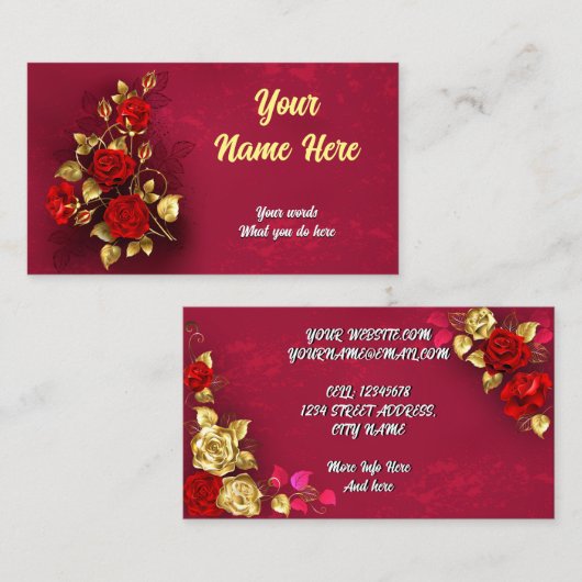 Elegante Klasse Gouden Rode Roos Visitekaartje (Voorkant / Achterkant)