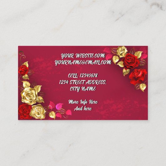Elegante Klasse Gouden Rode Roos Visitekaartje (Achterkant)