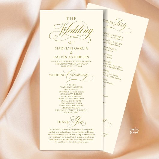 Elegante Klasse Gouden Script Trouwceremonie Volgo Programmakaart