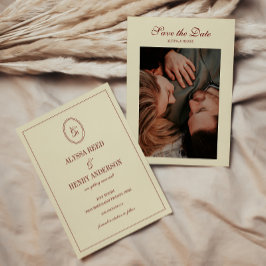 Elegante Klasse Ivoor Monogram Script Trouwfoto Save The Date