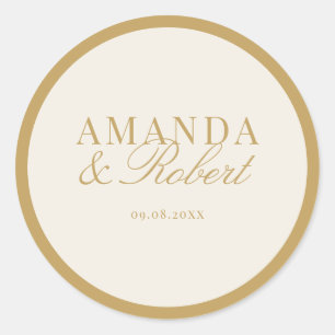 Elegante Klasse Ivoorkleurige en Gouden Trouw Ronde Sticker