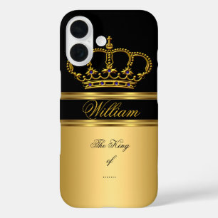 Elegante Klasse Koninklijke Koning Goud Zwart Kroo iPhone 16 Hoesje