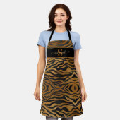 Elegante Klasse Monogram Naam Goud Zwart Luipaard Schort (Gedragen)