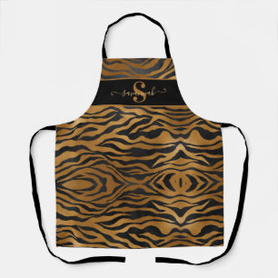 Elegante Klasse Monogram Naam Goud Zwart Luipaard Schort