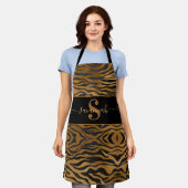Elegante Klasse Monogram Naam Goud Zwart Luipaard Schort (Gedragen)