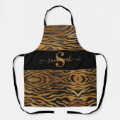 Elegante Klasse Monogram Naam Goud Zwart Luipaard Schort (Voorkant)