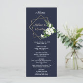 Elegante Klasse Navy Geometrische Huwelijksmenu Programmakaart (Staand voorkant)