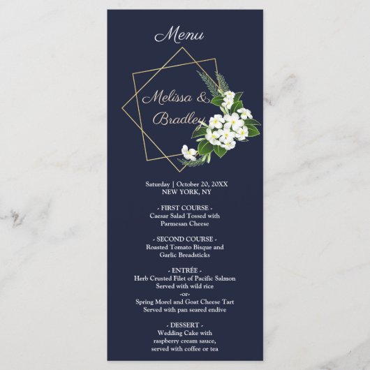 Elegante Klasse Navy Geometrische Trouw Menu (Voorkant)