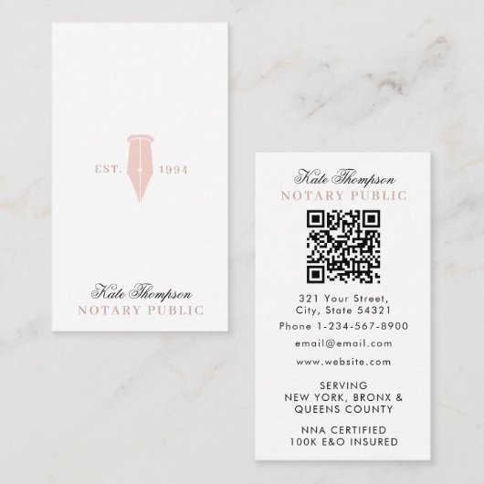 Elegante Klasse Notaris Handtekening QR Code Roze Visitekaartje (Voorkant / Achterkant)