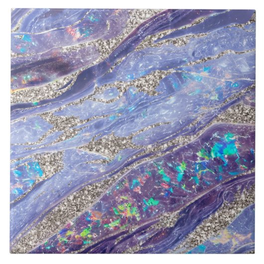 Elegante Klasse Opal Marmer Paars Zilver Glitter Tegeltje (Voorkant)