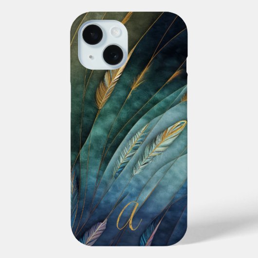 Elegante Klasse Pauwveren Goud Monogram Case-Mate iPhone Case (Achterkant)
