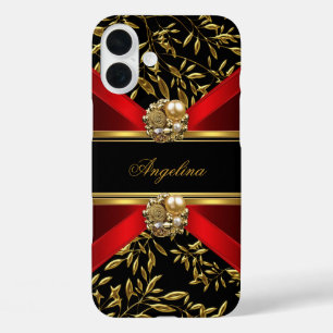 Elegante Klasse Rood Zwart Goud Damast Sieraden iPhone 16 Plus Hoesje