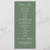 Elegante Klasse Sage Groene Script Trouwdag Programmakaart (Achterkant)