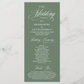 Elegante Klasse Sage Groene Script Trouwdag Programmakaart (Voorkant)