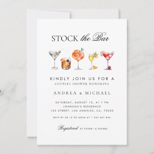 Elegante Klasse Script Stock de Bar Koppels Bruids Kaart (Voorkant)