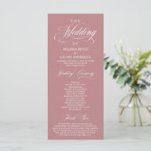 Elegante Klasse Stof Roze Roze Script Trouwen Programmakaart (Staand voorkant)