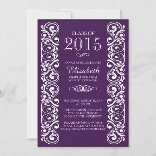 Elegante klasse van 2015 Graduation Party Invitati Kaart (Voorkant)