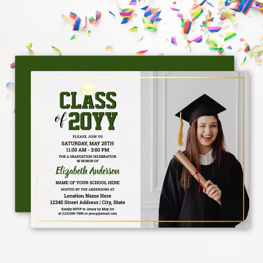 Elegante Klasse van 2024 Afstuderen Foto Afstudere Folie Uitnodiging