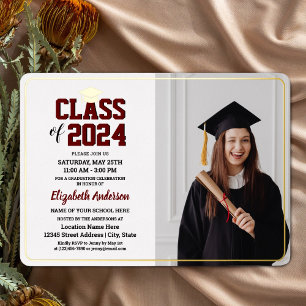 Elegante Klasse van 2024 Afstuderen Foto Afstudere Folie Uitnodiging