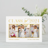 Elegante Klasse van 2024 Drie Foto Afstuderen Folie Uitnodiging (Staand Voorkant)