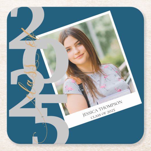 Elegante Klasse van 2025 Foto Graduation Party Kartonnen Onderzetters (Voorkant)