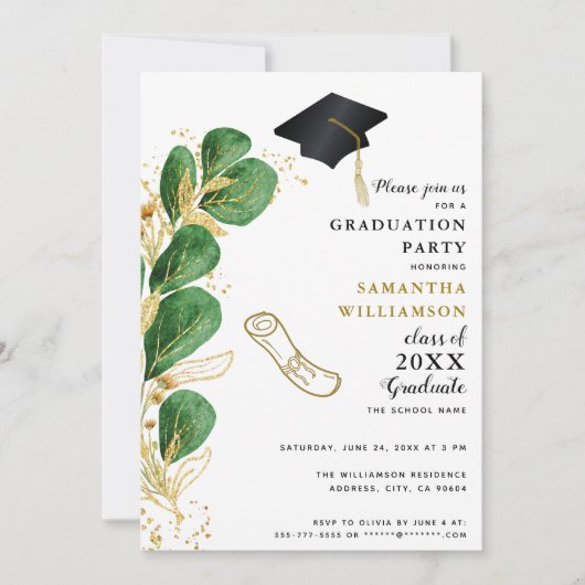 Elegante Klasse van 2025 Foto Greenery Afstuderen Kaart (Voorkant)