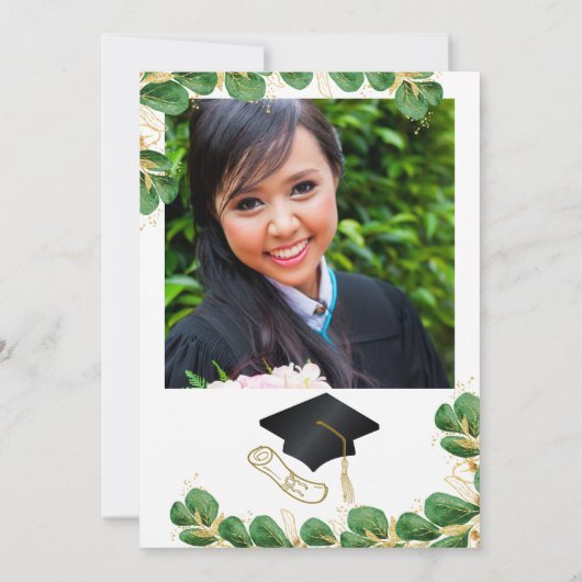 Elegante Klasse van 2025 Foto Greenery Afstuderen Kaart (Achterkant)