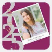 Elegante Klasse van 2025 Foto Rood Afstuderen Vierkante Sticker (Voorkant)