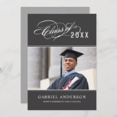 Elegante Klasse van 2025 Grey Photo Graduation Par Kaart (Voorkant / Achterkant)