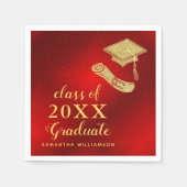 Elegante Klasse van 2025 Rood en Goud Afstuderen Servet (Voorkant)