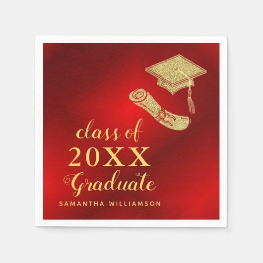 Elegante Klasse van 2025 Rood en Goud Afstuderen Servet (Voorkant)