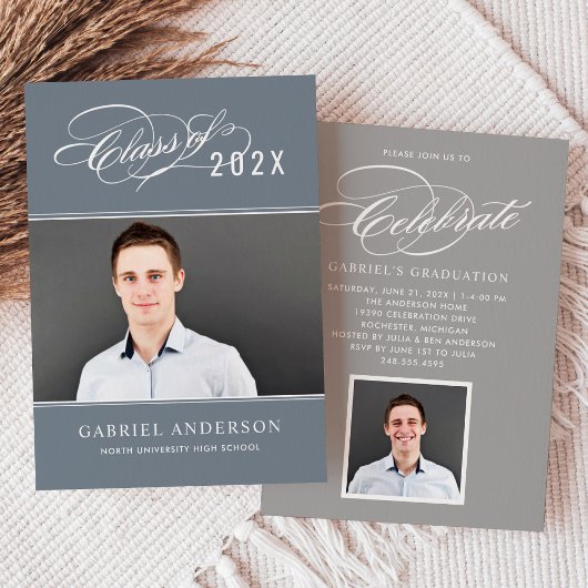 Elegante Klasse van 2025 Slate Photo Graduation Pa Kaart