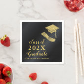 Elegante Klasse van 2025 Zwart en Goud Afstuderen Servet (Insitu)