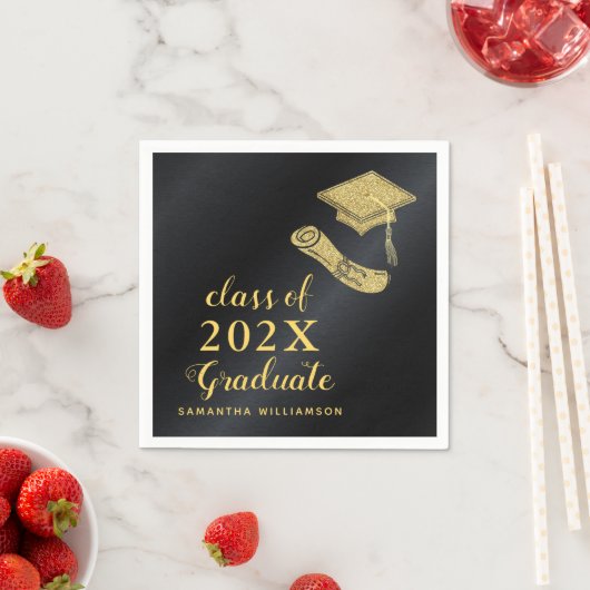 Elegante Klasse van 2025 Zwart en Goud Afstuderen Servet (Insitu)