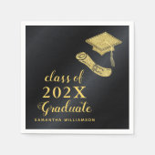 Elegante Klasse van 2025 Zwart en Goud Afstuderen Servet (Voorkant)