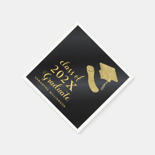 Elegante Klasse van 2025 Zwart en Goud Afstuderen Servet (Hoek)