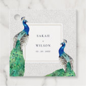Elegante Klasse Weelderige Waterverf Pauw Bruiloft Bedankjes Labels (Voorkant)