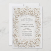 Elegante Klasse Witte Barokke Frame Huwelijk Kaart (Voorkant)