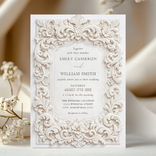 Elegante Klasse Witte Barokke Frame Huwelijk Kaart