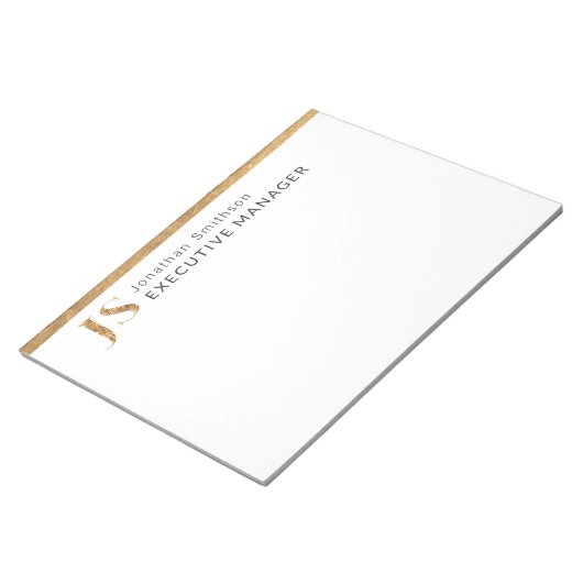 Elegante Klasse Witte & Gouden Persoonlijke Monogr Notitieblok (Schuin)