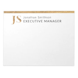 Elegante Klasse Witte & Gouden Persoonlijke Monogr Notitieblok